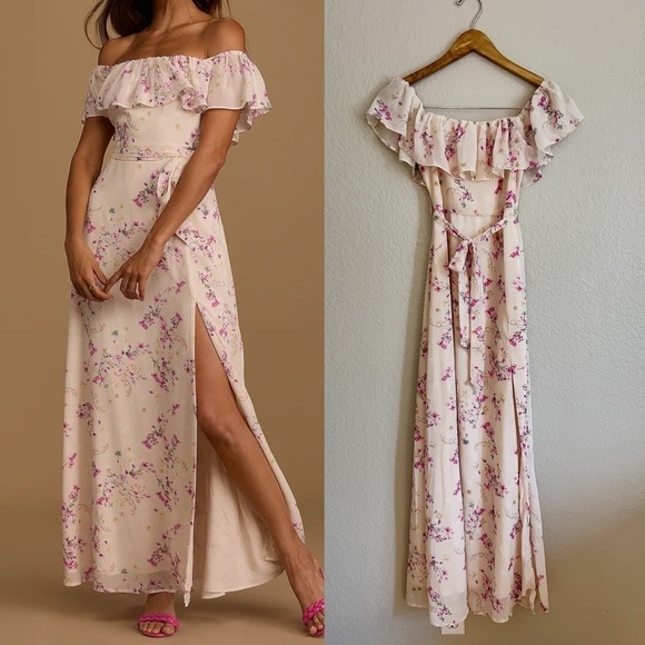NWOT Amazing Moment Light Pink Floral Print Off-the-Shoulder Dress - Picture 3 of 9